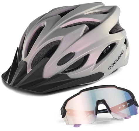 Odoland Casco da bici Flash con occhiali da ciclismo - Casco da ciclismo per adulti per bici da strada Mountain Bike - Casco da ciclismo leggero e regolabile per uomini e donne