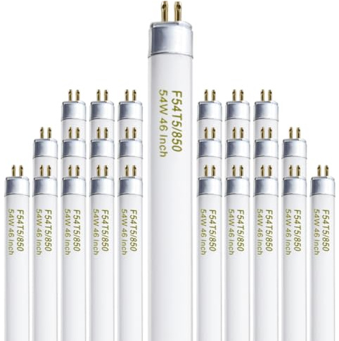Konideke 46 Inches T5 Fluorescent Bulb 54W, F54T5/850/HO 54 Watt T5 High Output 5000K Fluorescent Tube, 25 Pack, G5 Base, 4200 Lumens, CRI 82