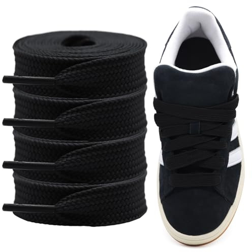 Shecret Cordeaux Épais pour Adidas Campus 00s, Pack de 2 Paires Lacs Plat Large de 15mm, Lacs de Remplacement pour Sneakers - Noir