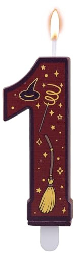 Magische Zahlenkerzen mit Zaubererthema, Tortenaufsatz mit Zahlenkerze Zaubererthema Braune Party-Geburtstagskuchendekorationen für Kindergeburtstagspartyzubehör (1)