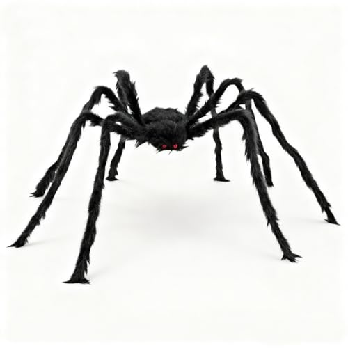 GDLOKFU Araignée Géante Halloween 150 cm, Araignée Poilue Noire Réaliste + Toile d’Araignée 60 g, Décoration Effrayante pour Maison Hantée, Jardin, Cour, Intérieur et Extérieur
