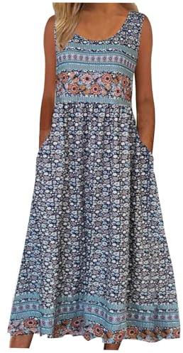 Boho Dresses for Women UK Clearance Italian Short Sleeve Button V Neck Dress with Pocket Ladies Floral Casual Sundress Elegant Swing Midi Dress Loose Pullover Lounge Dresses Beach Holiday Sundress