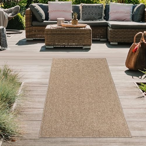 Teppich-Traum In- & Outdoor Läufer Esszimmer Flur Garderobe pflegeleicht robust wetterfest UV-beständig Flechtoptik Beige 80 x 150 cm