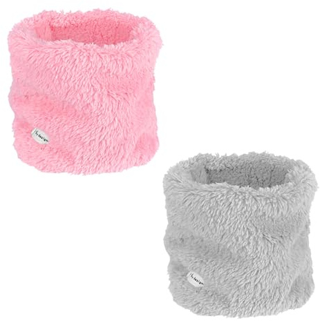 SGQTZDZQ 2Pcs Kids Snood, Thermal Windproof Kids Neck Warmer Snood Scarf, Boys Girls Winter Fleece Snood for Skiing Hiking Running (Pink Gray)