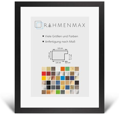 RahmenMax Morena - Cornice portafoto in legno, 42 x 78 cm, profilo moderno molto angolare, 78 x 42 cm, ampia scelta di colori: nero con venature in vetro sintetico antiriflesso, 1 mm