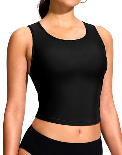 Soothfeel Tankini Tops for Women Racerback High Neck Swim Top Only Removable Padded Modest Bathing Suit Top No Bottom Black M