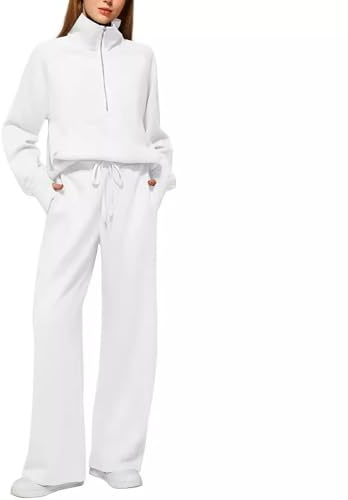 Generico Tuta Donna Invernale Sportiva Elegante - Tute da Donna Eleganti, Completo con Pantaloni e Felpa con 1/2 Zip Senza Cappuccio in Pile e Cotone per Palestra, Ginnastica, Casa Comodi