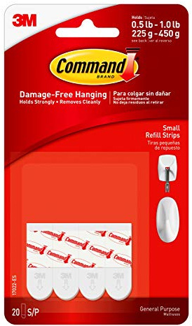Command Small Refill Adhesive Strips, Damage Free Hanging Wall Adhesive Strips for Small Indoor Wall Hooks, No Tools Removable Adhesive Strips for Living Spaces, 20 White Command Strips