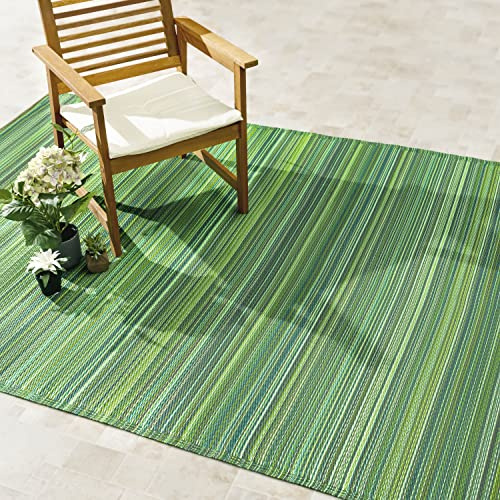 Fab Habitat Outdoor Rug - Waterproof, Fade Resistant, Crease-Free - Premium Recycled Plastic - Striped - Porch, Deck, Balcony, Mudroom, Laundry Room, Patio - Cancun - Green - 3 x 5 ft