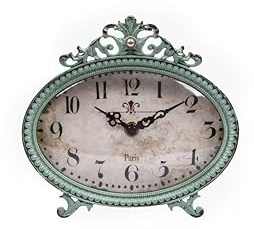 Creative Co-op Green Antiqued Pewter Mantel Clock