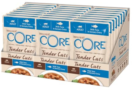 Wellness CORE Tender Cuts 24x85g, Thon – Nourriture Humide Chats | Tendre Morceaux Pour Chat Adulte, Sans Céréales, Naturelles, Hypoallergénique, Riche en protéines, À Haute Teneur en Poisson