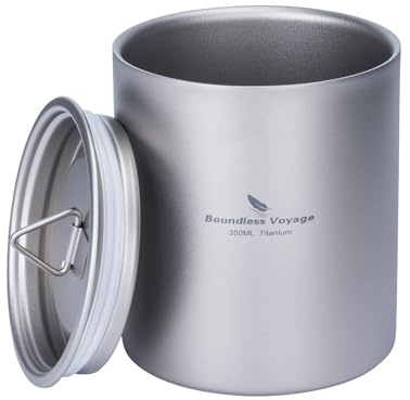 iBasingo Pure Titanium Mug 350ml Double Walled Coffee Tea Mug Ultra-Light & Leak-Resistant Lid for Camping, Hiking, Travel, Office & Daily Use, Dishwasher Safe Ti3022D