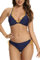 SHEKINI Damen Bikini Set V-Ausschnitt Neckholder Bikinioberteil Rückenfrei Zweiteiliger Badeanzug Triangel Bikinihose(Dunkelblau,S)