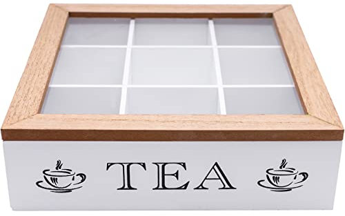 Maison Des Cadeaux Vintage Wooden Two Tone 9 Compartment Tea Bag Coffee Organiser Storage Box