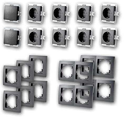 FLAIR SetStandard Starter, 20-teilig, anthrazit, Schutzkontakt Steckdose, Lichtschalter, Schraubanschluss