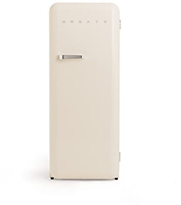 CREATE / RETRO FRIDGE 150 SILVER/Réfrigérateur blanc cassé avec poignée argent et congélateur 281L / 102W, faible consommation, 150 cm, 3 étagères, régulateur de température, 60x60x150 cm