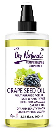 Oxy Naturals Grapeseed Oil Cold Pressed – 100% Pure & Natural Carrier Oil for Skin, Hair & Massage