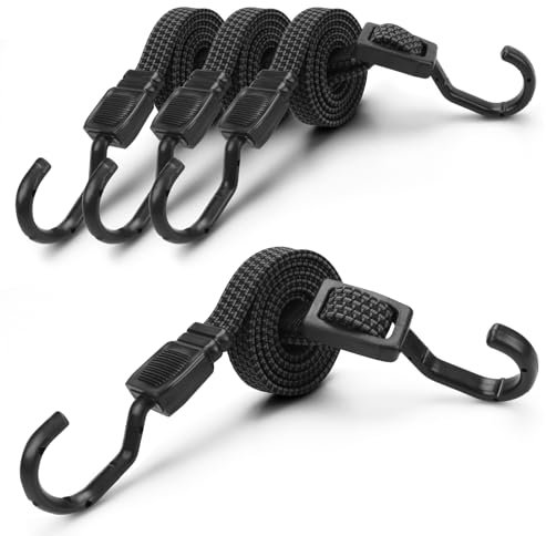 DENUOTOP 4 Stück Spanngummi mit Haken, 100cm Expander Schwarz, Spanngurte für Auto, Fahrrad, Outdoor, Camping, Gepäckspanner Elastisch Spanngurt Gummi