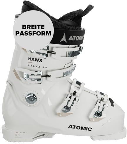 ATOMIC HAWX Magna 75W Skischuhe - Größe 23/23.5 - Alpin-Skischuh für Damen in Weiß/Schwarz - 102mm breite Passform - Stabile Prolite Konstruktion - Memory Fit für präzisen Sitz