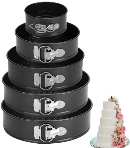 Juego de 5 Moldes Redondos para Tartas, Desmontables, 18/20/22/24/26 cm | MUNGHOK, Acero al Carbono Antiadherente, Base Extraíble, para Bizcochos, Quiches y Pasteles, Horno, Panadería y Repostería