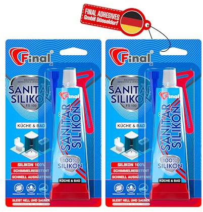 FINAL Sanitär Silikon 2x50ml - Wasserfester Dichtstoff in Profiqualität, für Bad, Dusche & Küche, schimmelresistent, antibakteriell & elastisch, haftet auf Glas, Metall, Keramik & Holz, Transparent