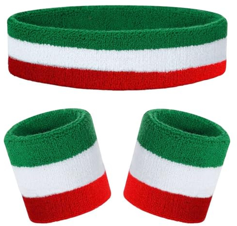 Juego de 3 bandas para el sudor para niños, banda atlética de algodón para deportes, juego de 3 piezas que absorbe el sudor (1 diadema + 2 pulseras) (verde azulado, blanco y rojo)
