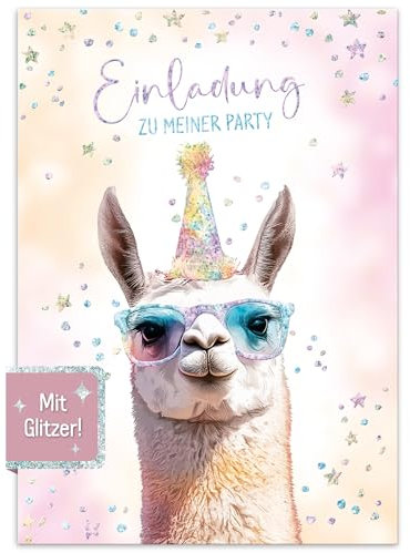 Häfft® Lernfreunde 12 x Einladungskarten Kindergeburtstag A6 Party Lama Party-Einladungen für Kinder, Geburtstags-Einladungen - nachhaltig & klimafreundlich