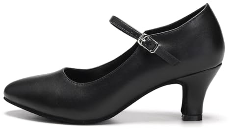 JUODVMP Scarpe di Carattere da Donna Scarpe da Ballo Nero in Pelle per Balli Standard e Sociali con Fascia Laterale Tacco 6cm,36 EU