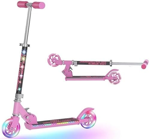 YEE RUN Roller Kinder 6 Jahre, Roller Kinder 3-12 Jahre, faltbar, leicht, mit LED Leuchträdern, Hinterradbremse, 3 Stufen Höhenverstellbar, 4 Zoll Räder für 50KG Max.