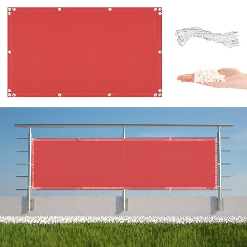 Balkonschirm, wetterfest, HDPE, mit Ösen, Nylon-Kabelbinder und Kordel, Schattierungsnetz für Hinterhof, Terrasse, Wohnung, 130 x 200 cm, Rot