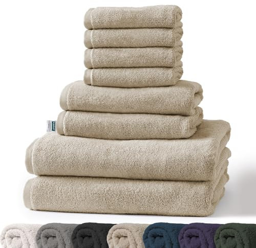 KARAT Towels - 8-teiliges Set Handtücher aus 100% Baumwolle - 2 x Badetuch, 2 x Handtuch und 4 x Seiftuch, Oeko-Tex 100 Zertifiziert (Beige, Bay)