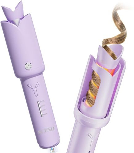SCZND Bigodino senza fili con rotazione automatica, 32 mm, arricciacapelli da spiaggia con 4 temperature per capelli lunghi e medi, ricaricabile tramite USB, portatile e leggero, per viaggi