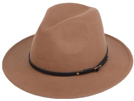 ASTRQLE Unisex Wide Brim Fedora Hat with Belt Buckle Adjustable Classic Panama Church Hat for Women Men