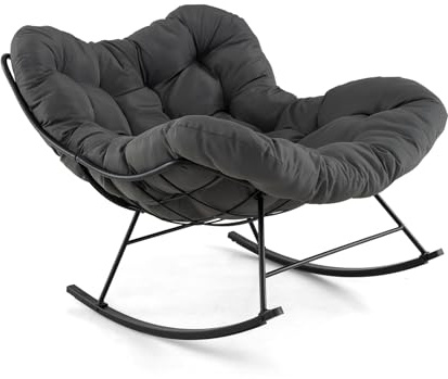 FANTASK Fauteuil à Bascule, pour l'intérieur et l'extérieur, avec Coussin rembourré, Chaise de Relaxation, jusqu'à 205 kg, capacité de Charge et Fonction balançoire pour véranda, Jardin, Cour arrière