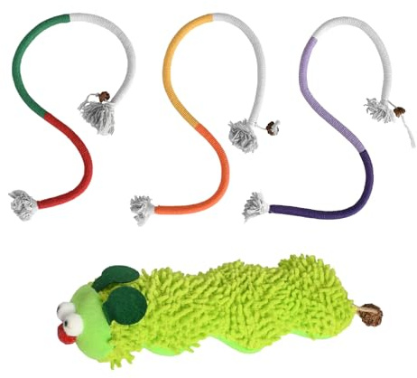 Rieoany Set di Giocattoli con Erba Gatta, Contiene 3 Corde da Masticare per Gattini e 1 Peluche, Giocattolo per la Pulizia dei Denti dei Gatti, Giocattolo Interattivo per Interni per Gatti
