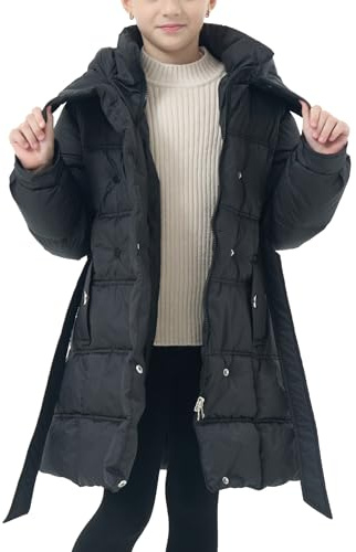 FEOYA Manteau D'Hiver Parka Enfant Veste Chaud Rembourré Fille Doudoune Polaire Mode Blouson Coupe Vent Avec Poches Vêtement De Duvet Imperméable À Capuche Zippée 5-12 Ans 120-150CM