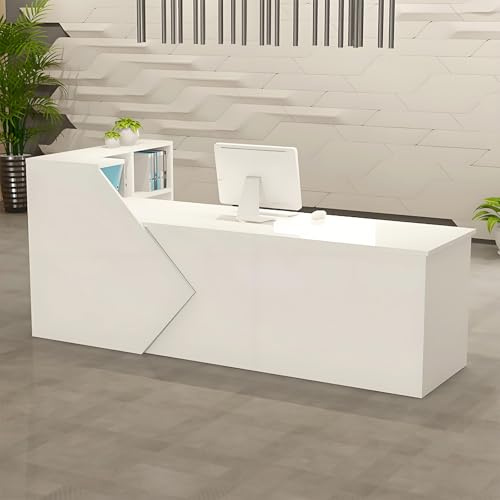 ZRBDDEF Banco Reception 80-300cm, Scrivania Reception Moderna con Scaffali, Banco per Negozio, Ufficio, Salone di Bellezza e Bar