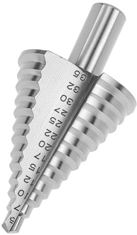 QWORK® Broca Escalonada Ø 5-35mm, Material HSS 4241, Eje Triangular 9,5 mm, para Hierro, Aluminio, Plásticos y Metales