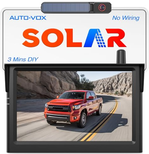 AUTO-VOX Solar Wireless Backup Camera:5 1080P HD Monitor3-Minute Easy to Install & 5000mAh Battery Powered Back Up Camera SystemIP69K Waterproof Wide Angle Reverse Camera for Car Truck Trailer Vans