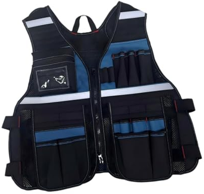 LOVIVER Multi-Pocket Tool Vest for Electrician Carpenter, 60x53cm Durable Oxford Cloth Work Vest with Ergonomic Design, Professional Tool Organizer for Woodworking Hardware Maintenance, Blue/Black