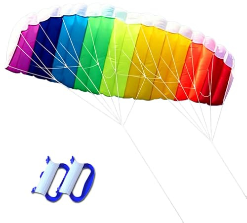 LUFEIS Dual Line Stunt Kite, 1.4m Rainbow Stunt Kite with Control Handles & 30m Line, Easy to Fly for Adults and Beginners, Soft Parafoil Kites for Beach, Park & Open Field