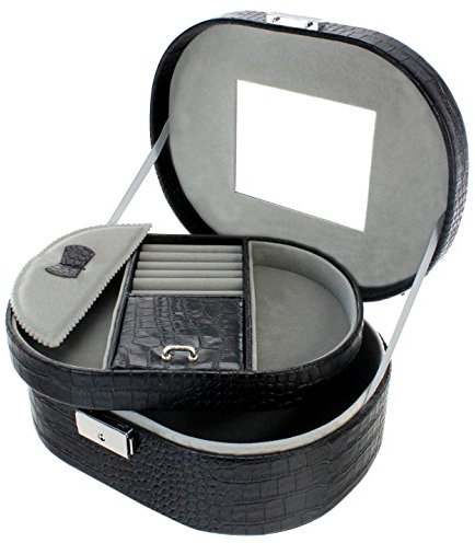 Céline Cellier CC-CJ002A - Hecho a Mano, Elegante joyero - Joyero Grande, Caja o maletín de Maquillaje Espejo Grande en Negro