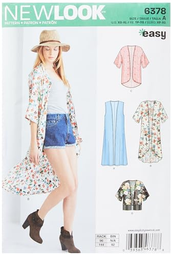 New Look 6378 Misses' Easy Kimonos with Length Variations Sewing Kit, Size A (XS-S-M-L-XL)
