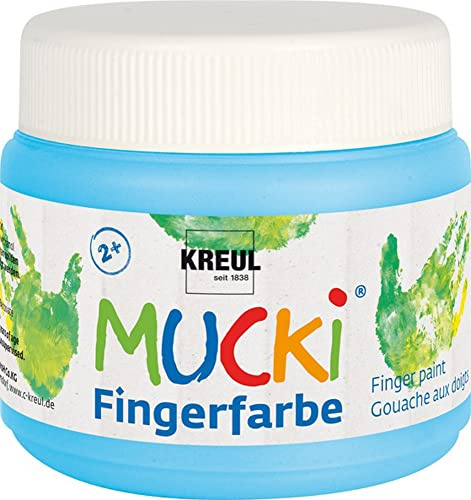 KREUL 23113 – Mucki lysande fingerfärg, 150 ml i ljusblå, vattenbaserad, parabenfri, glutenfri, laktosfri och vegansk, tvättbar, kan målas med pensel, svamp, spatel och fingrar