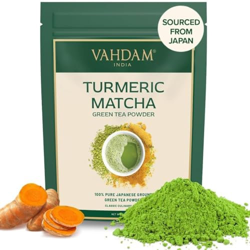 VAHDAM Matcha-Teepulver mit Kurkuma, 100% reines, ungemischtes japanisches Matcha-Pulver mit indischem Kurkuma-Pulver, Matcha-Grüntee | 100 g, 50 Tassen