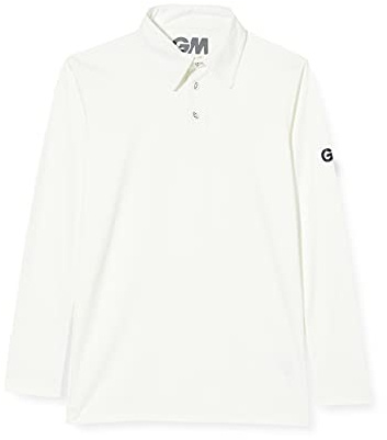 Gunn & Moore GM | Cricket Shirt, Maestro, 100 Percent Interlock Jersey Polyester, Long Sleeve, White, Medium Adult - Chest 38-40 ins