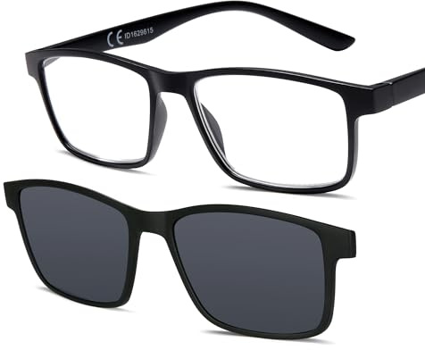 NEW VISION Occhiali da Lettura, Occhiali da Vista con Magnetica Clip Occhiali da Sole, Protezione 100% UVA e UVB, Clip On Occhiali da Lettura per Donna Uomo NV8126 (nero, 1.5, x)