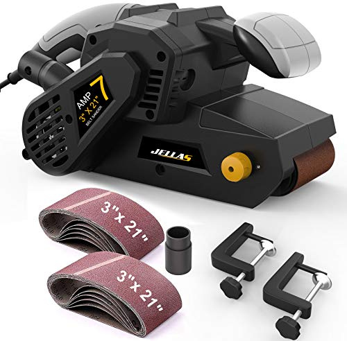 Jellas 3 × 21-Inch Belt Sander with Dust Bag, 7Amp Sander Machine with Variable-speed Control, 2 in 1 Vacuum Adapters, 10Feet (3 meters) Length Power Cord