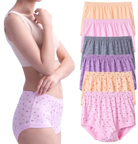 Hornice Women High Waist Knickers Cotton Underwear Brief Ladies Full Back Coverage Hipster Soft Panties Underpants Plus Size - Pack 6
