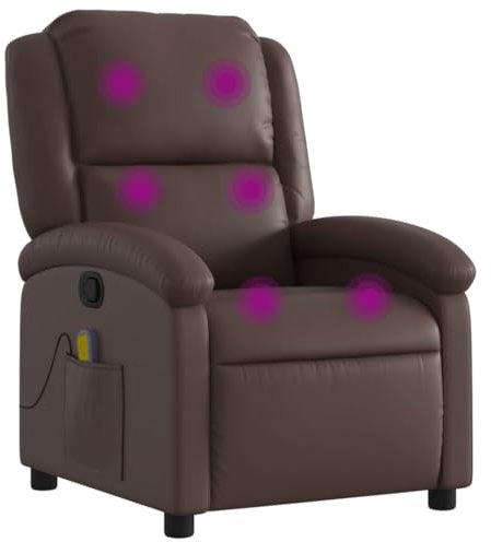vidaXL Massagesessel, Sessel Verstellbare Rückenlehne, Fernsehsessel Relaxsessel mit Vibrationsfunktion, Liegesessel Polstersessel Ruhesessel, Braun Kunstleder